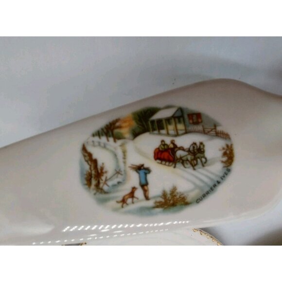 Courrier & Ives Ceramic Pie Server Decorative 9" Winter Homestead Harkerware - Picture 4 of 6